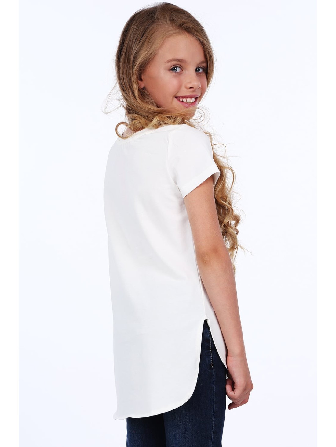 Tricou fete cu spatele mai lung, crem, NDZ8209 - Magazin online - Boutique